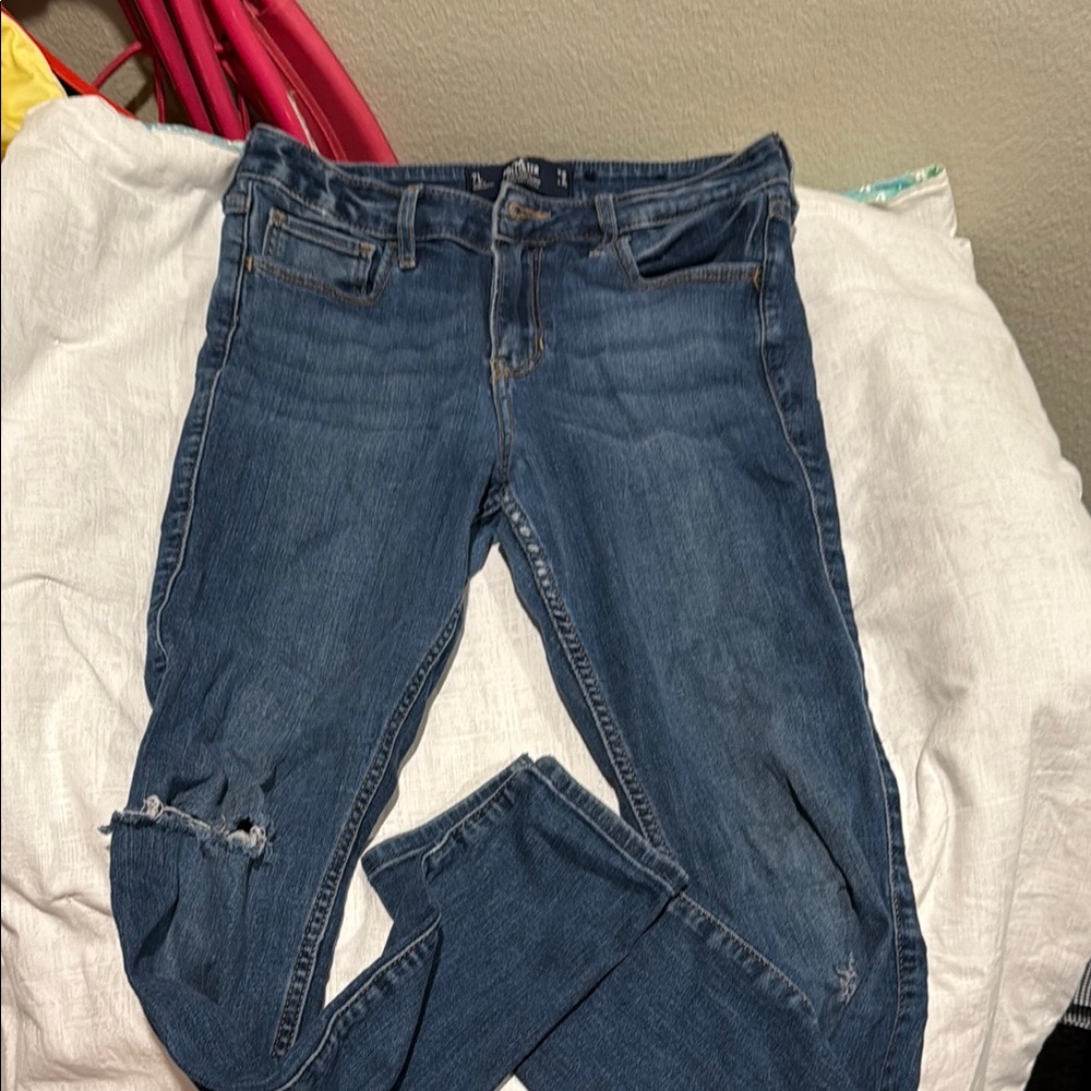 Hollister Blue Skinny Jeans with Distressed Detail